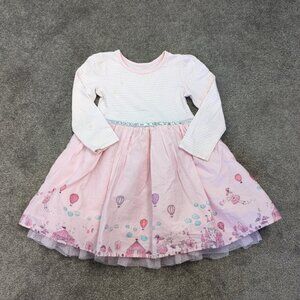 Girls' Pastel Pink Carnival-Themed Dress with Tulle Overlay - Size 4T